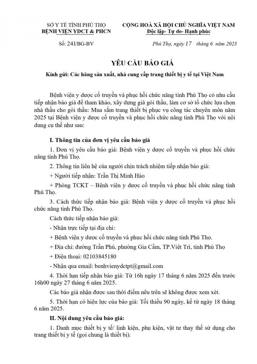 THƯ MỜI CHÀO GIÁ